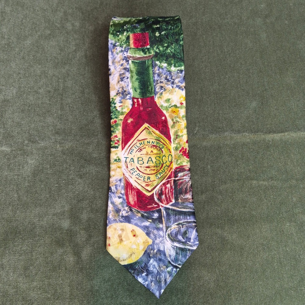 Vintage 1990s Tabasco Brand Silk Novelty Mens Neck Tie Hot Sauce Workwear